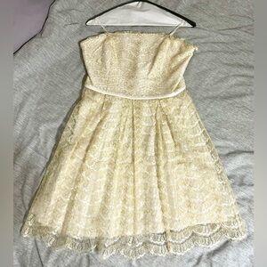 BCBGeneration white and gold accent lace formal mini dress